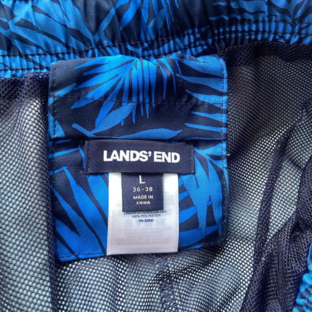 Lands End Men’s 8" Swim Shorts Trunks Sz Large 36-38 Blue Palms Tropical Beach - Picture 10 of 13
